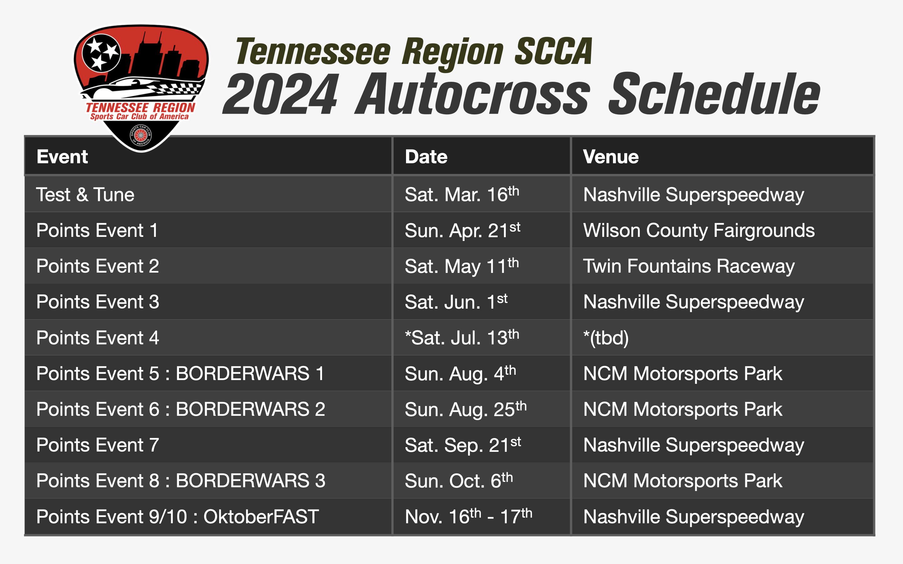 2024 Autocross Schedule